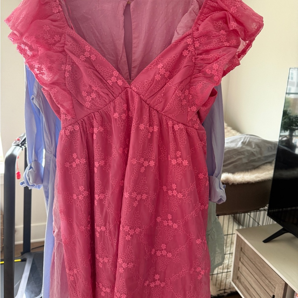 Pink Lace Ruffle Dress